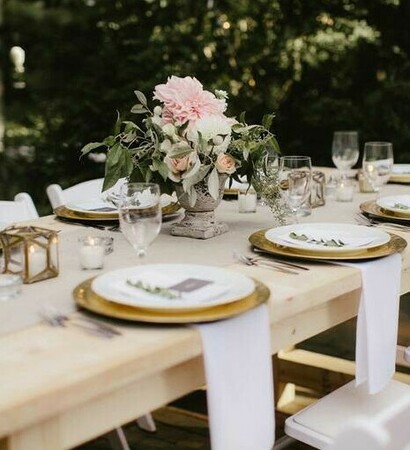 plates, flowers and table