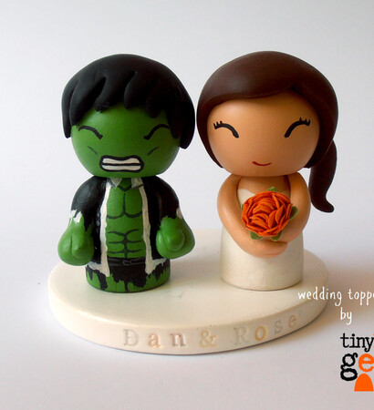bride and groom, tiny little geeks and wedding cake topper
