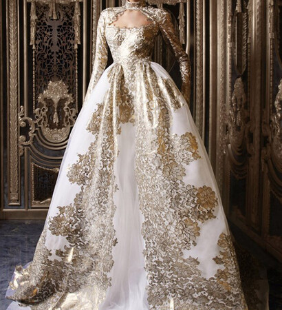golden dress, wedding dress and gown