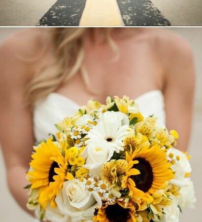 southern wedding, sunflowers and sunflower bouquets
