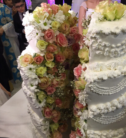 cake, bride and flowers