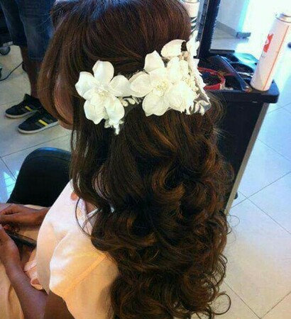 brunette, curly and wedding hair