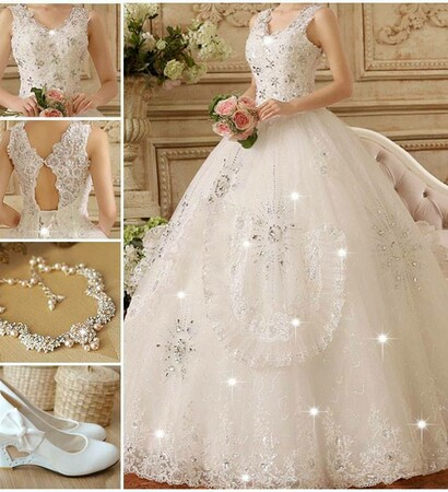 fashion wedding dress, appliques wedding dress and white