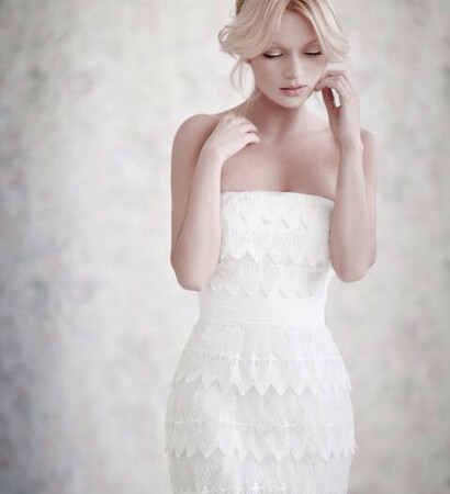 wedding gown, pearls and makeup