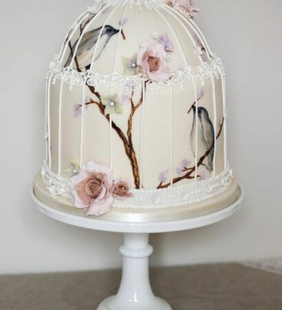 cute, birdcage cake and wedding cake