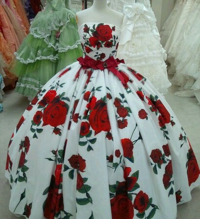 floral dress, wedding dress and redrose