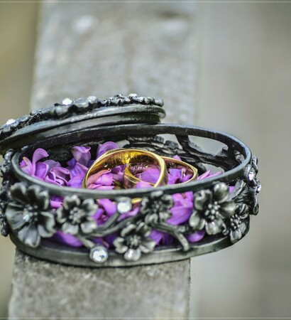 rings, silver and purple