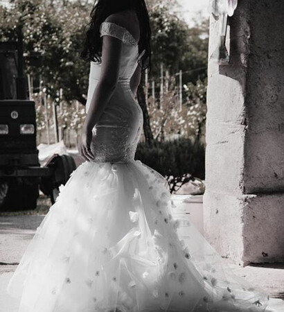 brunette, bride and dress