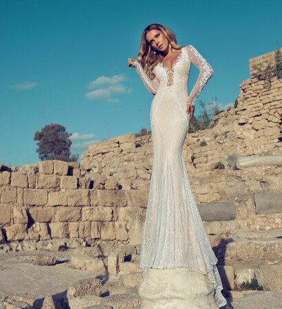 sleeved, train and wedding dress