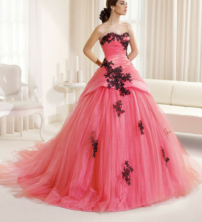 fuchsia, black lace and wedding dress