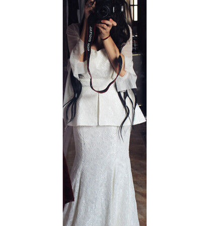 hair, peplum and dress