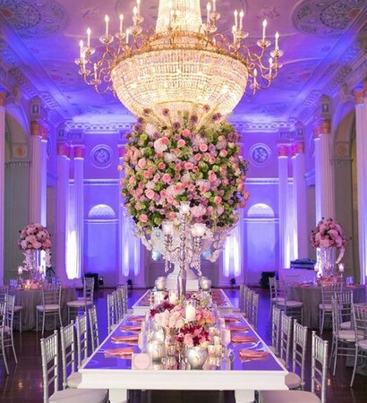 wedding reception and uplighting centre piece
