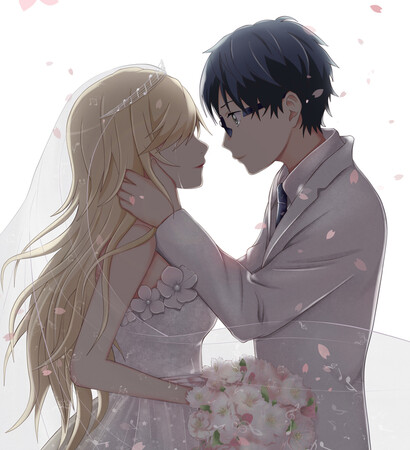 anime couple, shigatsu wa kimi no uso and flowers