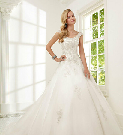 off the shoulder, beading dress and wedding dress