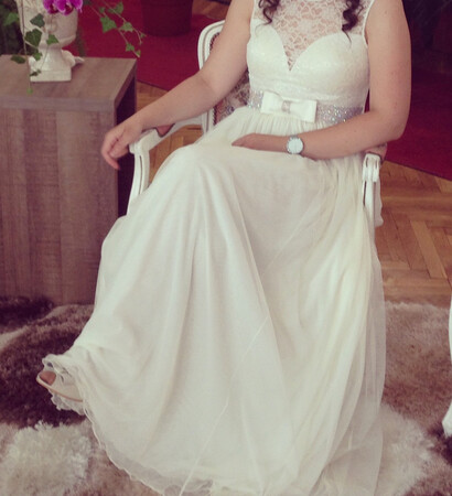 white, bride made and dress