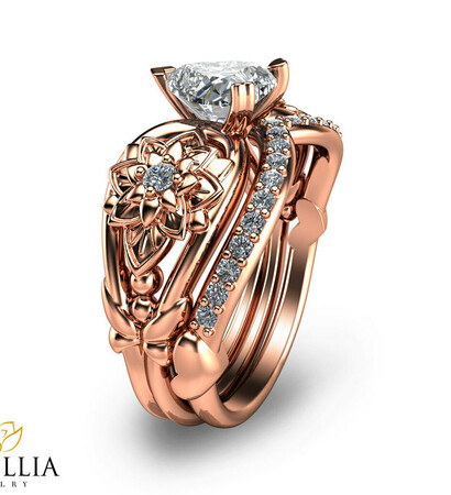 floral, bridal set and rose gold