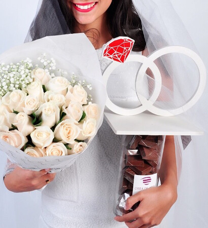 gift, chocolate and flowers