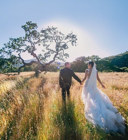 bridal dress, landscape and couple