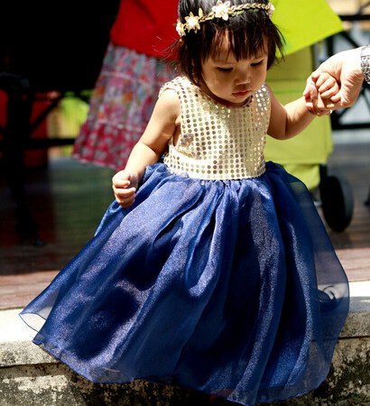 wedding attend dress, flower girl and gold dress