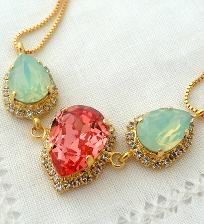 coral and mint, bridesmaids gift and bridal jewelry
