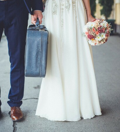 wedding dress, bouquet and wedding photo