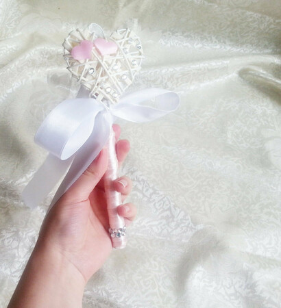 pink white wedding, flower girl and flower girl wand