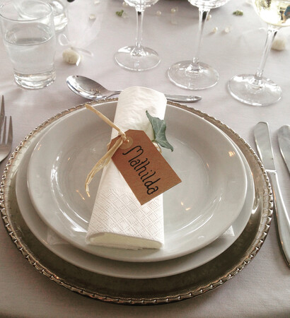 wine, plates and food