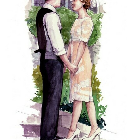 fashion illustration, couple and bride