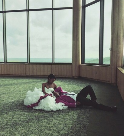 groom, purple and bride
