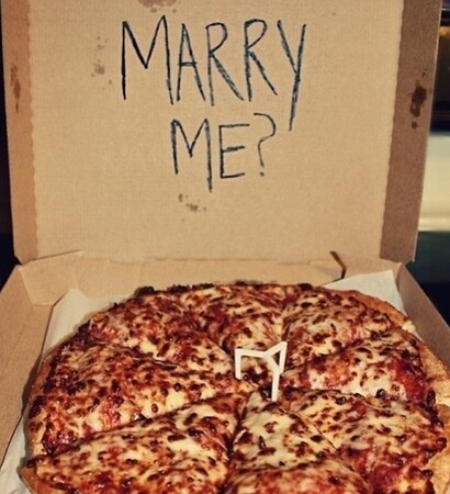 pizza, propose and engaged