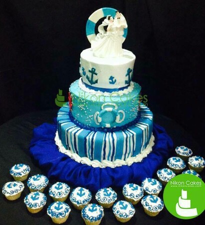 weddingcake, blue and nautical