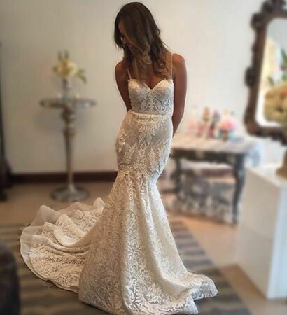 berta bride, lace wedding dress and love