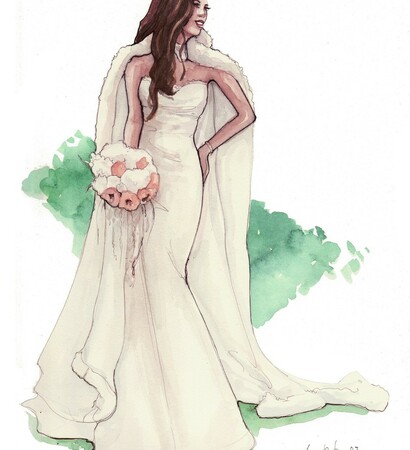 watercolor, pinodesk and wedding gown