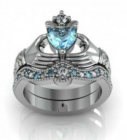 bridal ring set, wedding ring set and claddagh ring set