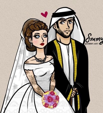 arabic cartoon, bride to be and arabic