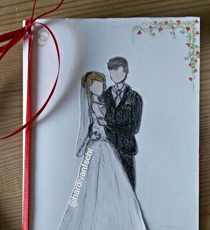 postkarte, hochzeit and art