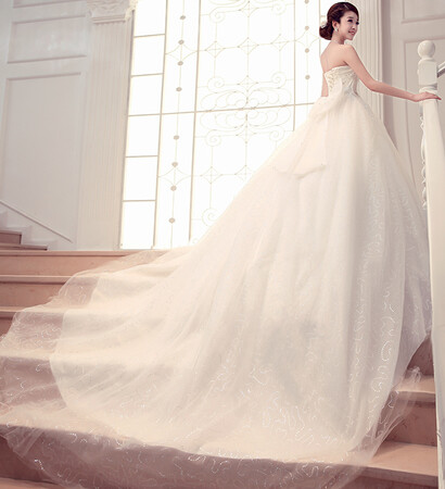 fashion, long train and korean wedding dress