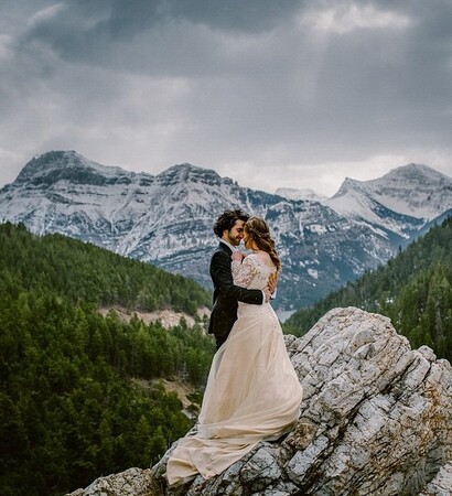couple, in the mountains and bride