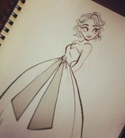 short hair, sketch and dress