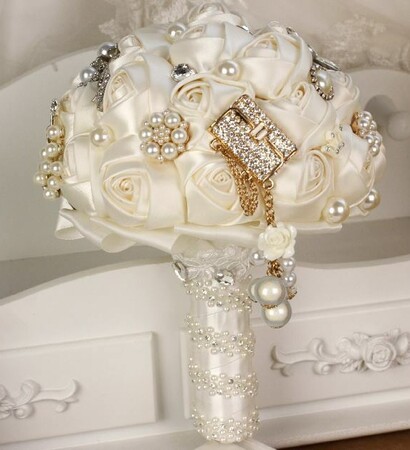 white, brooch and bouquet