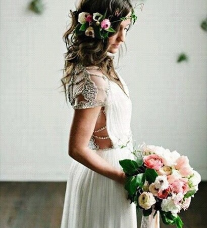 bohemian, hairstyle and vjenčanica
