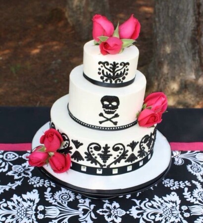 skull, wedding cake and black and white