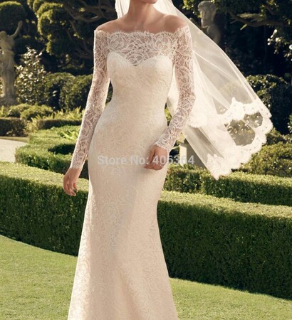 wedding dress, mermaid and lace sleeves