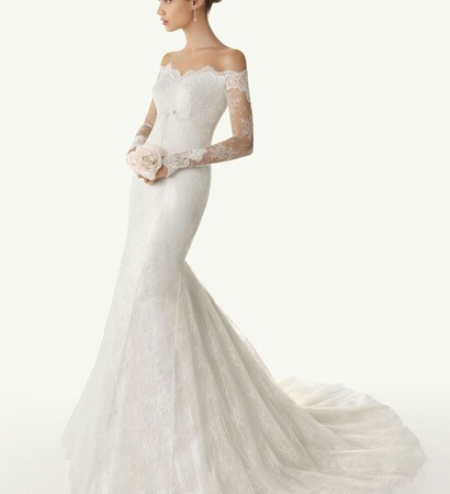 mermaid, lace sleeves and wedding dress