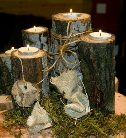 rustic, candles and centerpiece