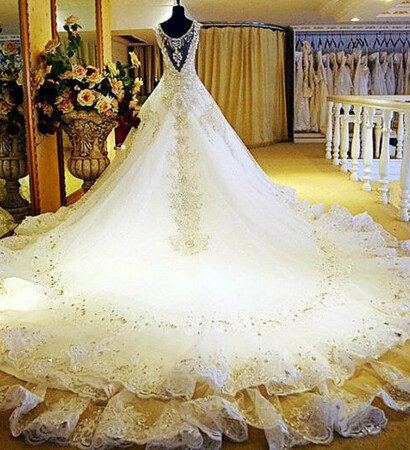 wedding dress, dress and train