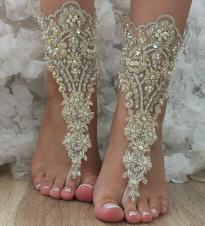 lace barefoot sandal, champagne sandals and women