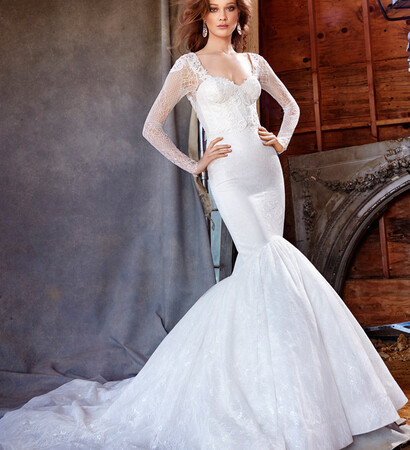 lazaro, wedding dress and fit and flare dress