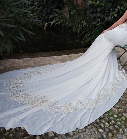 wedding dress, long and train