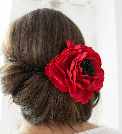 etsy, red hair piece and redflower